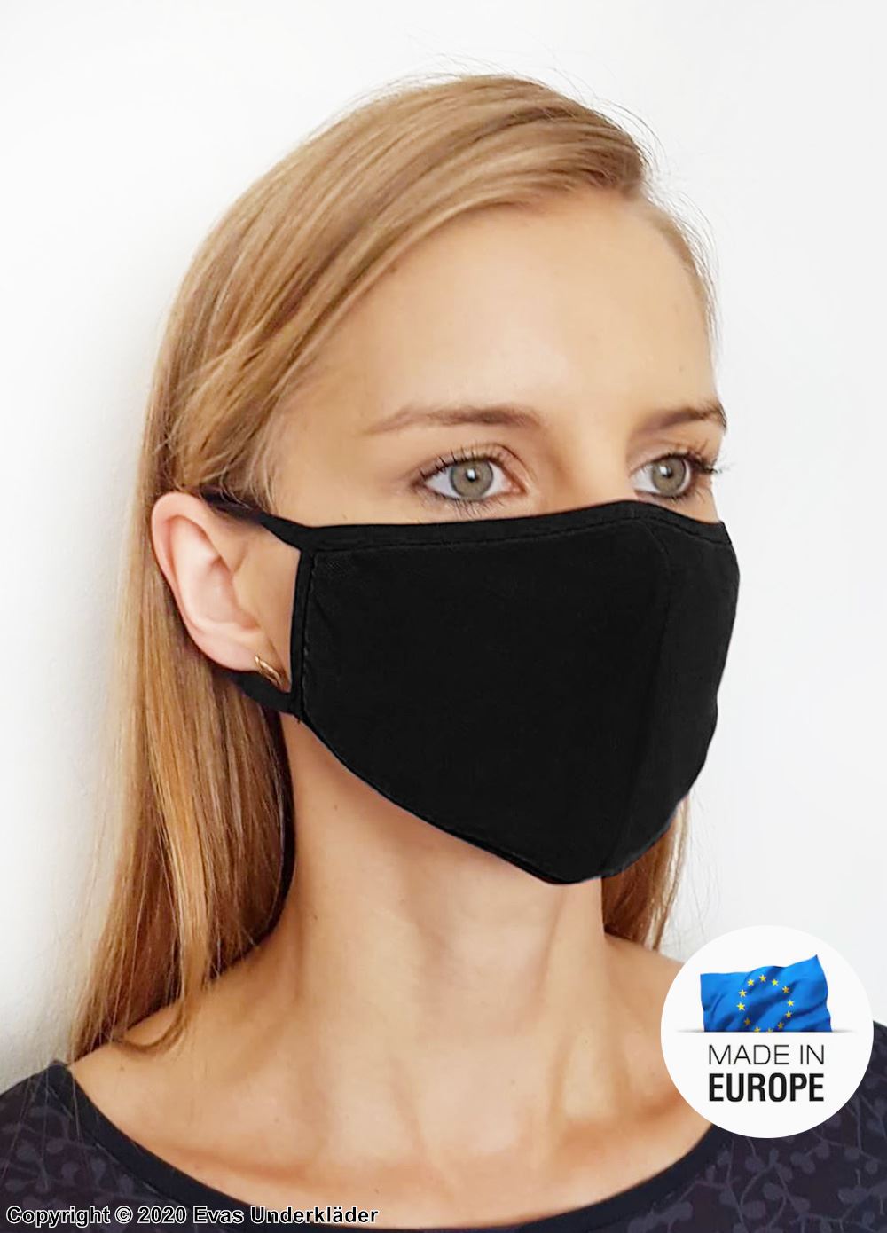 Face mask / mouth cover, single layer, black color, 4-pack